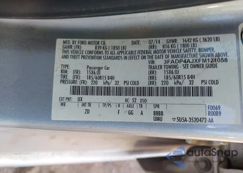 2015 Ford Fiesta S z USA, uszkodzony, nr VIN 3FADP4AJXFM121058